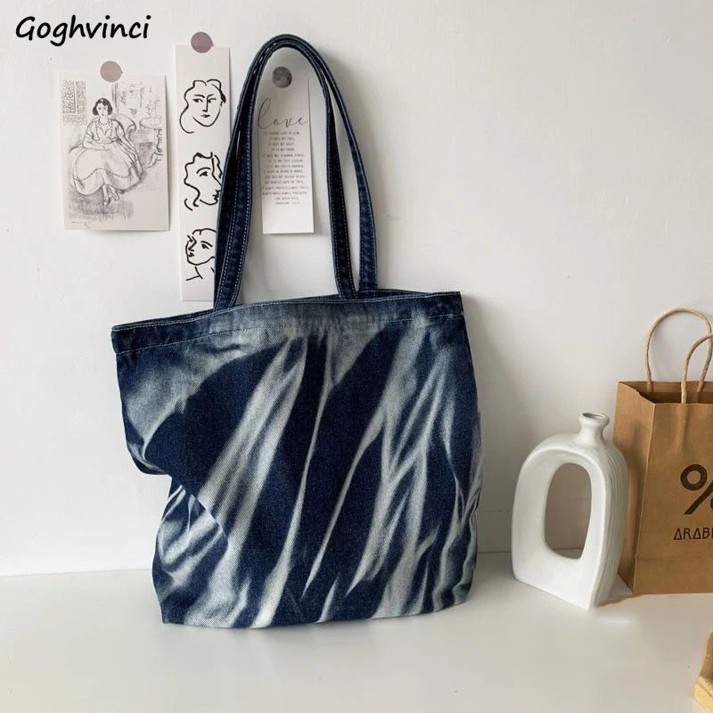 

Denim Shoulder Bags Women Couples Unisex Tie Dye Harajuku Hip Hop Large Capacity Tote Bag BF Vintage Panelled Shopping Portable