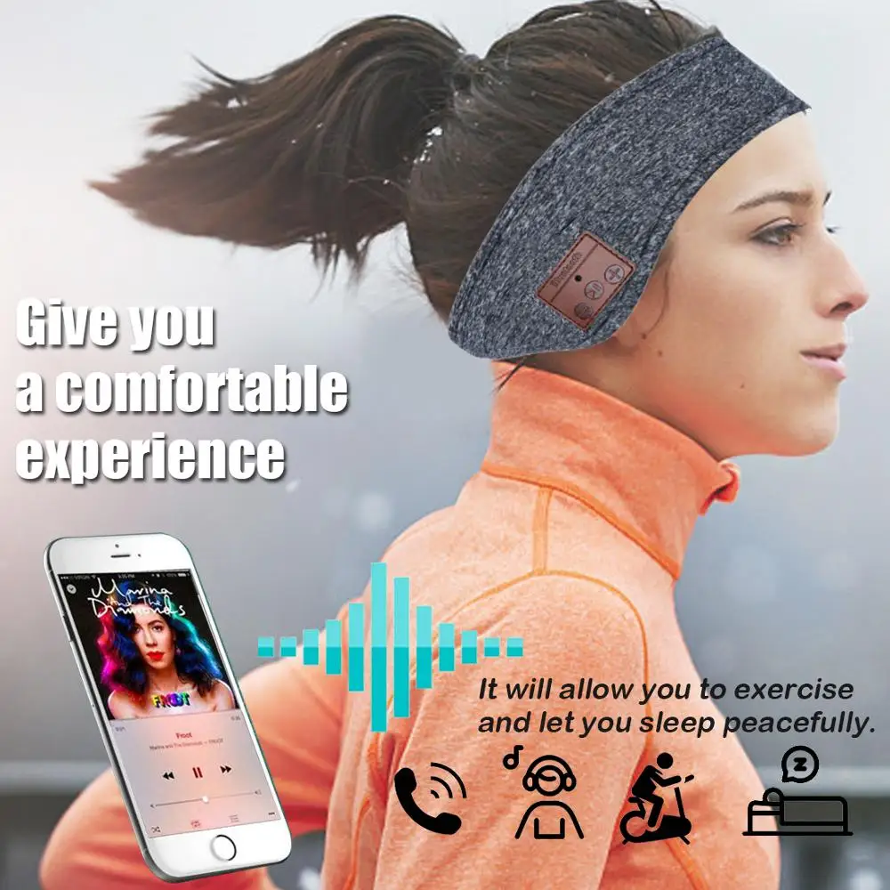 JINSERTA Bluetooth 5,0, музыкальная повязка на голову, гарнитура с микрофоном, беспроводные наушники для бега, йоги, спортзала, сна, спорта, наушник