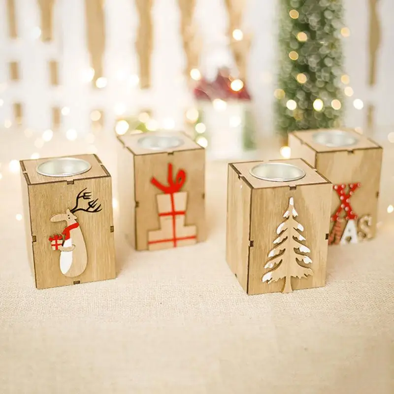 

Wooden Candlestick Mini Wooden Candlestick Christmas Wooden Candlestick Multicolor Creative Romantic Xams Party Wood Tree