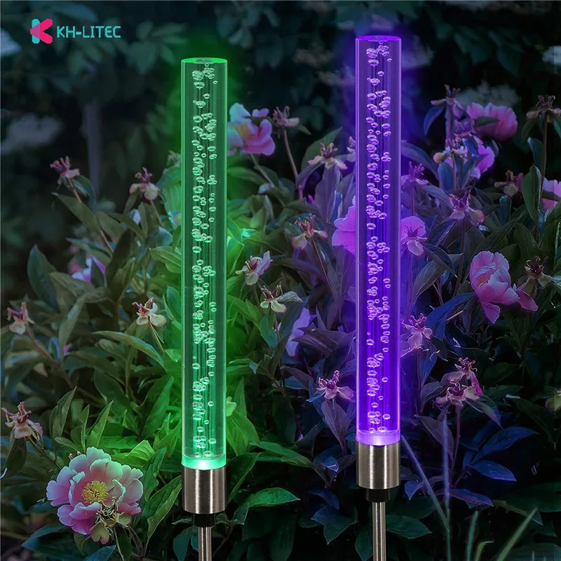 

2pcs Solar Tube Lights Solar Bubble RGB Color Changing Solar Powered Stake Lights Lawn Lamps for Garden Patio Yard Pathway Decor