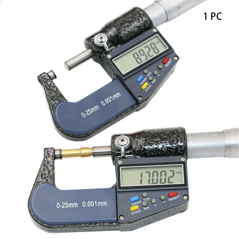 0-25mm Caliper Gauge Battery Powered LCD Display Outside Electronic Meter Carpentry 0.001mm Scale Digital Micrometer Portable |