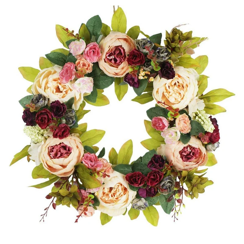 

Peonies Hydrangea Wreath Door Wreath - Handcrafted Wreath for Front Door Wall Window Wedding Home Decor (Champagne)