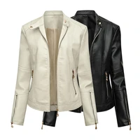 women jacket faux leather windproof slim lady coat for motorcycle biker coat streetwear