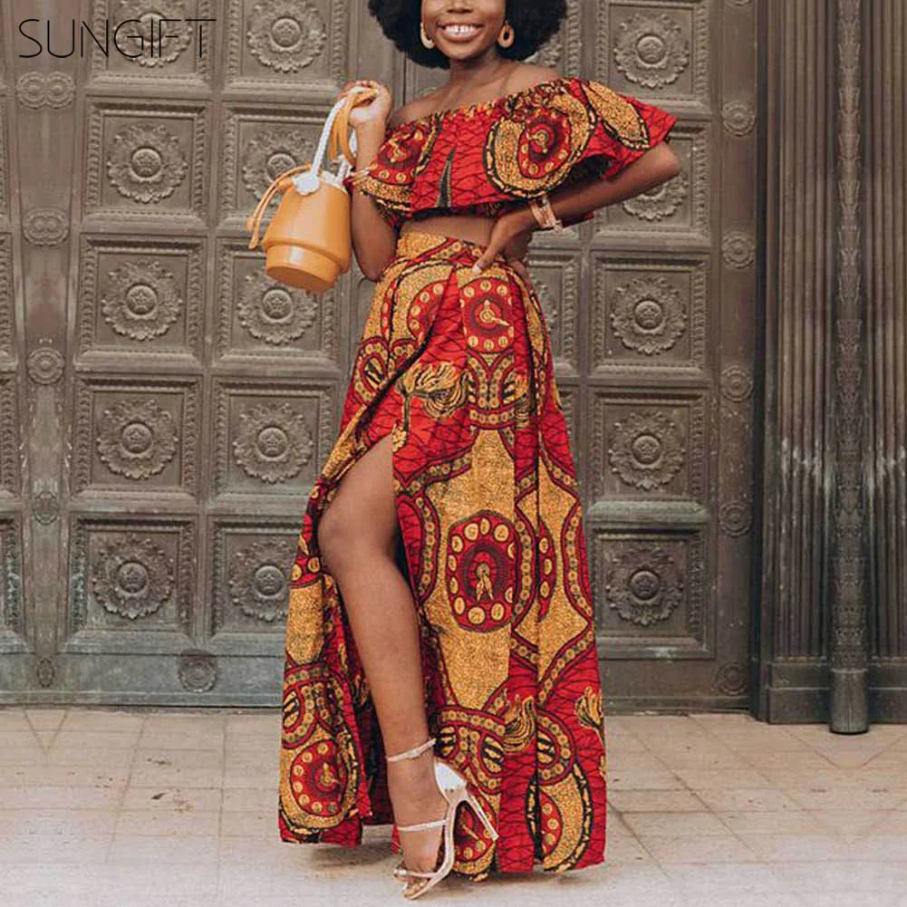 SUNGIFT Dashiki/Вечерние платья с открытыми плечами разноцветное платье принтом 2019