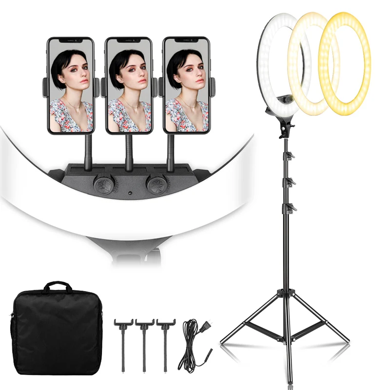 

18 inch LED Ring Light with Stand Tripod for Phone Camera 45W 6500K/3200K Dimmable Carrying Bag for YouTube Vlog Makeup Studio