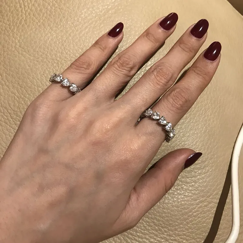 AINUOSHI, 925 пробы, серебряное, обручальное, полное развлечение, кольца, юбилей, сердце, кольцо, серебряное, для женщин, свадебные ювелирные кольца