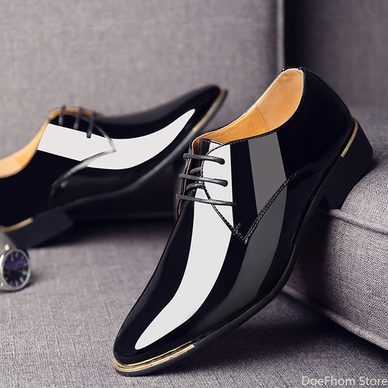 

Мужские туфли из лакированной кожи, классические туфли, заостренный носок, на шнуровке, деловые повседневные туфли дерби