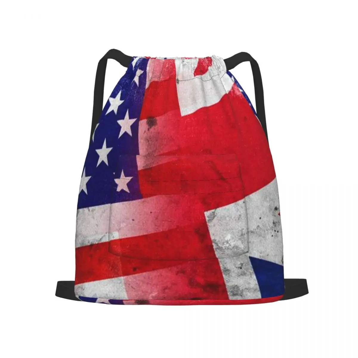 

American and British flag drawstring sports backpack fancy school bag hiking camping vacation yoga travel backpack