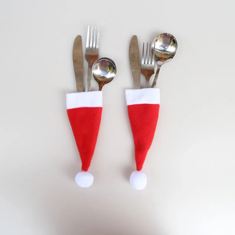 

10 Pcs/Pack Christmas Caps Cutlery Holder Fork Spoon Pocket Christmas Decor Bag Tablewear Set Covers Christmas Supplies