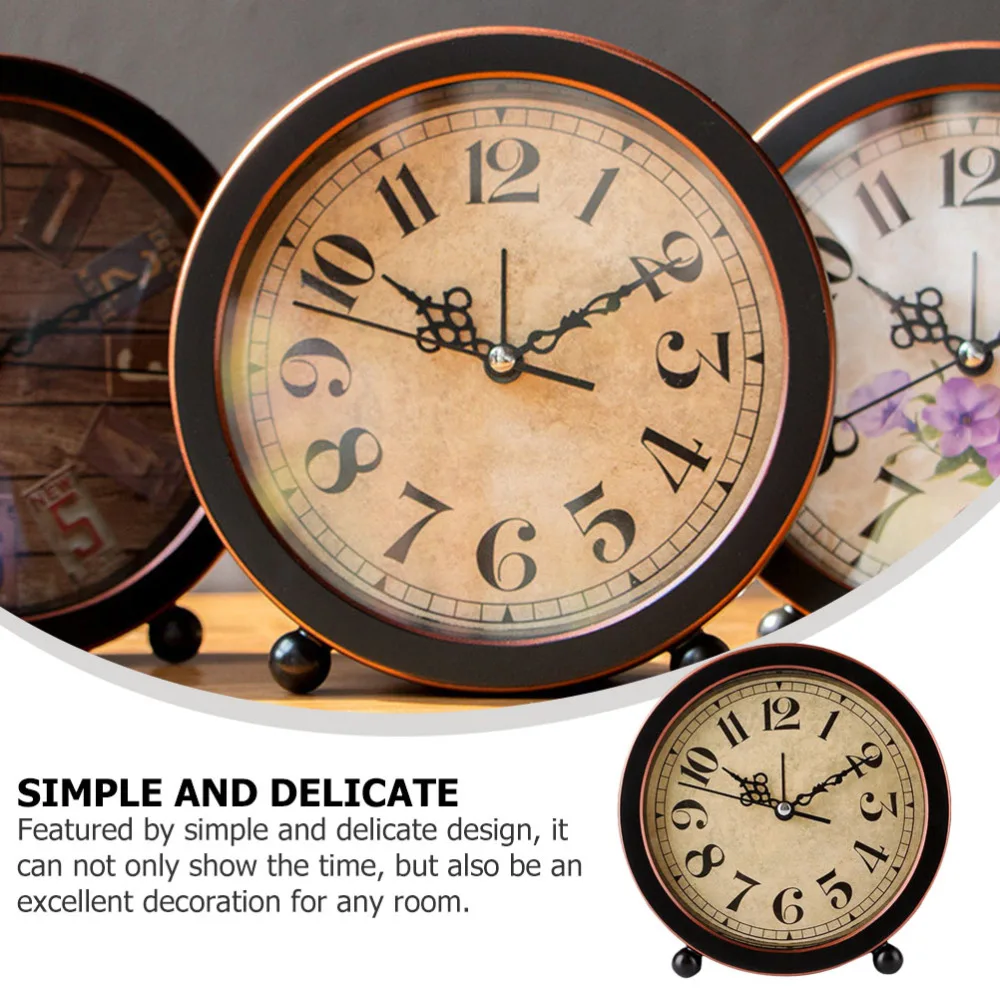 

Retro Desktop Clock Household Alarm Clock Mute Bedside Clock for Daily Use