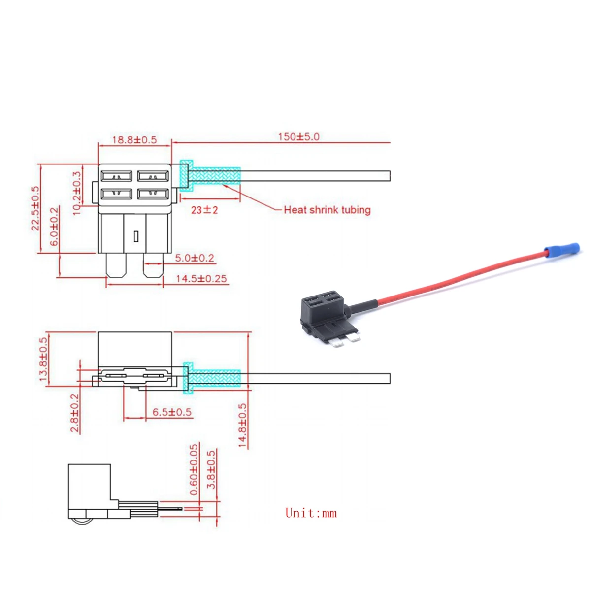 

5 x Add-a-circuit Car Auto Low Profile Style In-line Fuse Holder Fuse Box 15A