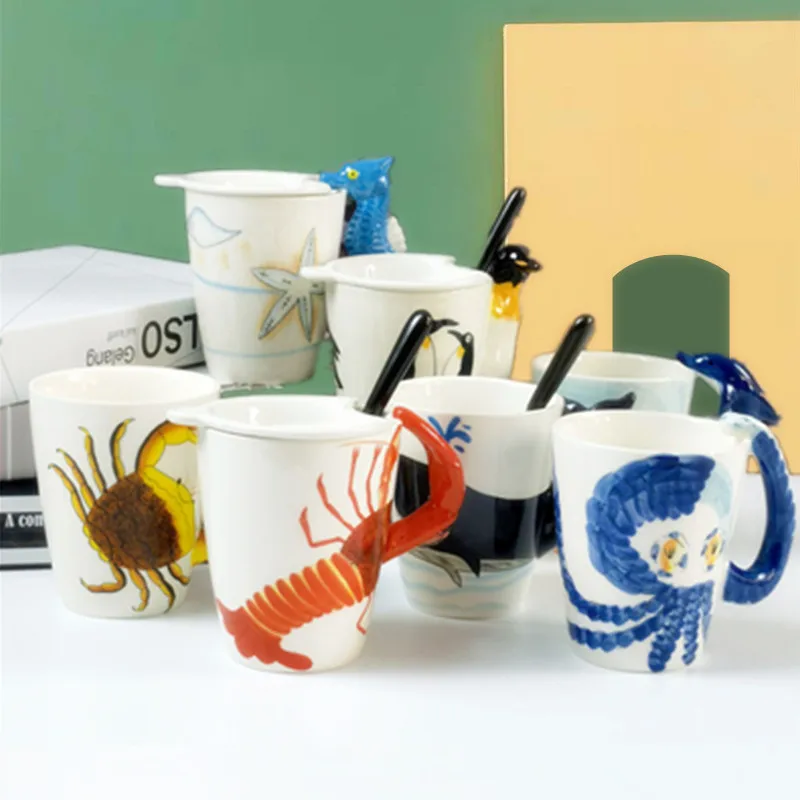 

Creative Ceramic 3d marine life dolphin coffee water cup penguin octopus milk mug mini animal Hippocampus tea cup