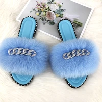 summer rivet slippers designer 2021plush fur slides women rhinestone blue rivet slippers flip flops casual outdoor sandals