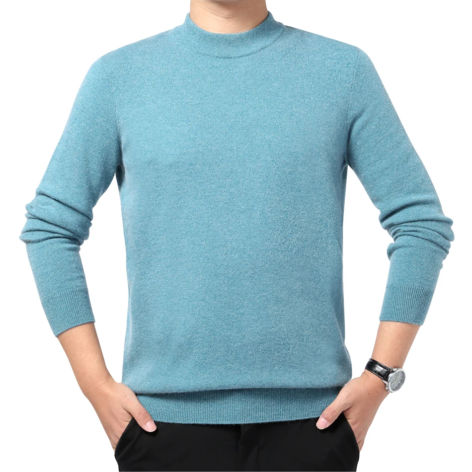 YJMY Inner Mongolian Cashmere Sweater Men Ribbed Half Turtleneck Cuffs Hem Knit Spring Autumn in Slava Store
