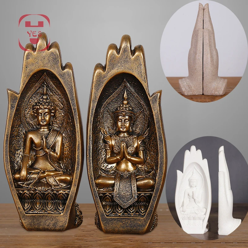 

2 Pcs/set Resin Buddha Statue Monk Figurine Tathagata India Yoga Mandala Hands Sculptures Home Decoration Accessories Ornaments