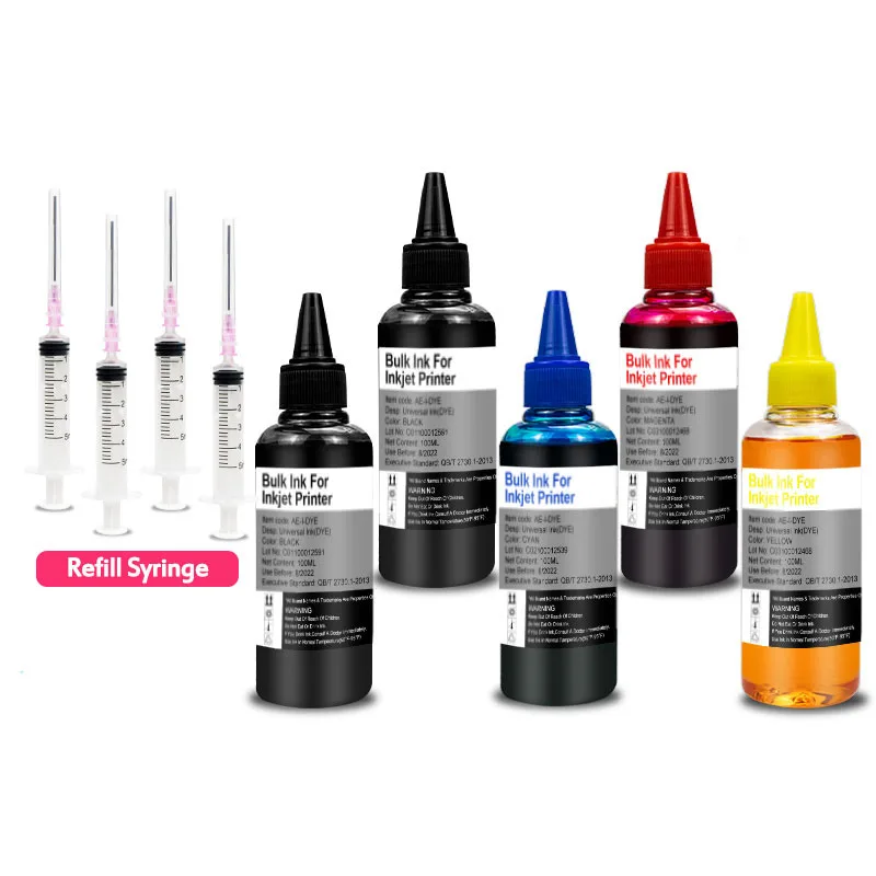 

5 * 100ml Dye ink refill kit for HP 302 301 Ink Cartridge CISS For HP 305 OfficeJet Pro 6960 6950 6956 For Epson Printer XP-2100