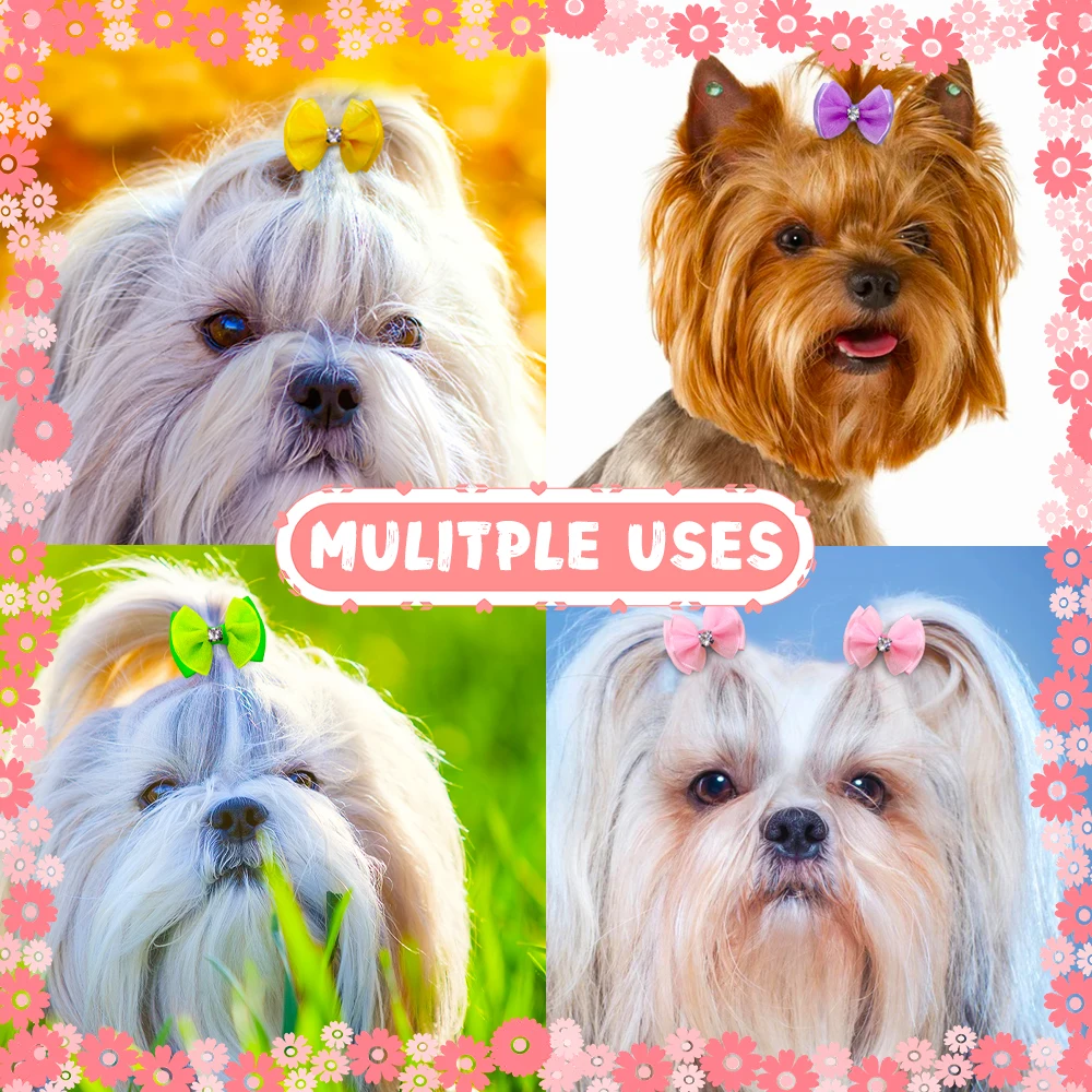 10pcs Dog Bows Diamond Lace Dog Hair Accessories Small Dog Cat Bowknot Dog Grooming Accessories Pet Products For Small Dogs images - 6