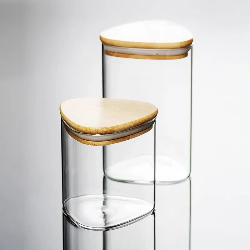 

Wooden Lid Sealed Glass Jar Set Kitchen Food Storage Container Trilateral Tea Coffee Bean Storage Bottle Jar Home Decoration New