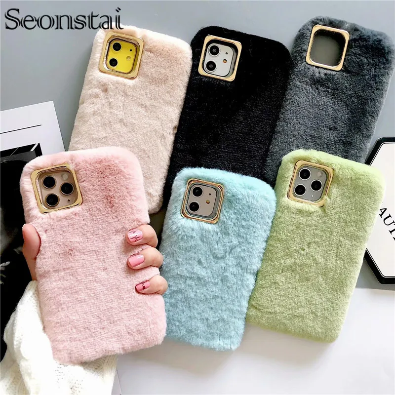 Зимний теплый Пушистый Плюшевый чехол для телефона iPhone 11 Pro XS Max X XR 6 6S 7 8 Plus милый