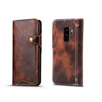 genuine leather phone case for samsung galaxy s9 plus buttons environment friendly retro wax pattern cases with hand rope