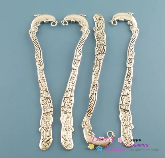 

4PCs Antique Silver color Dolphin Metal Crafts Collection Bookmark With Pattern 124mm (B03036)