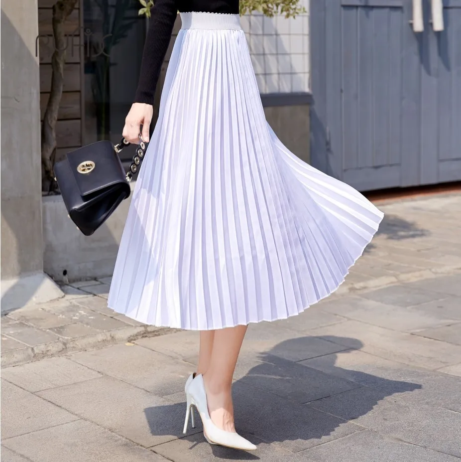 Женская бархатная юбка с завышенной талией черная плиссированная обтягивающая