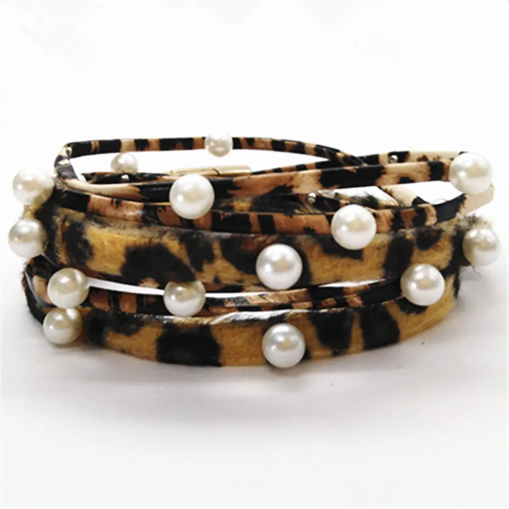 Браслеты женские круглые с леопардовым принтом модные широкие кожаные ювелирные