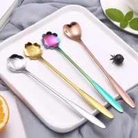 1pc long handled flower heart stainless steel coffee bar tools spoon ice cream dessert tea spoon for picnic kitchen accessories