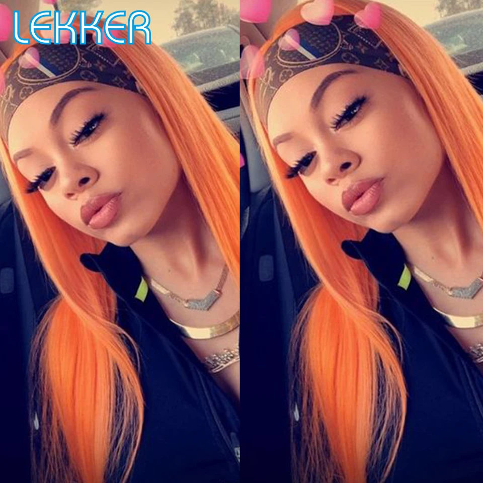 

Lekker Ginger Female Headband Human Hair Half Wigs For Women Long Straight Remy Hair Glueless Ponytail Orange Colored Band Wigs