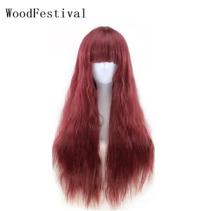 Женский парик из синтетических волос с челкой, бордовый, черный, темно-коричневый, пушистый