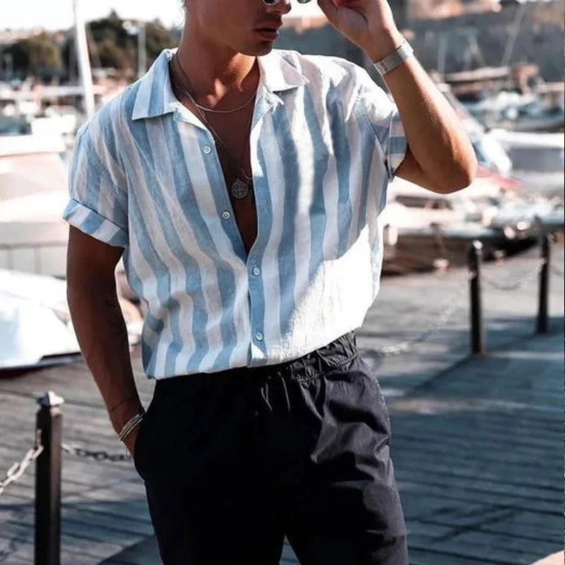 

Мужская пляжная рубашка с коротким рукавом, в европейском и американском стиле