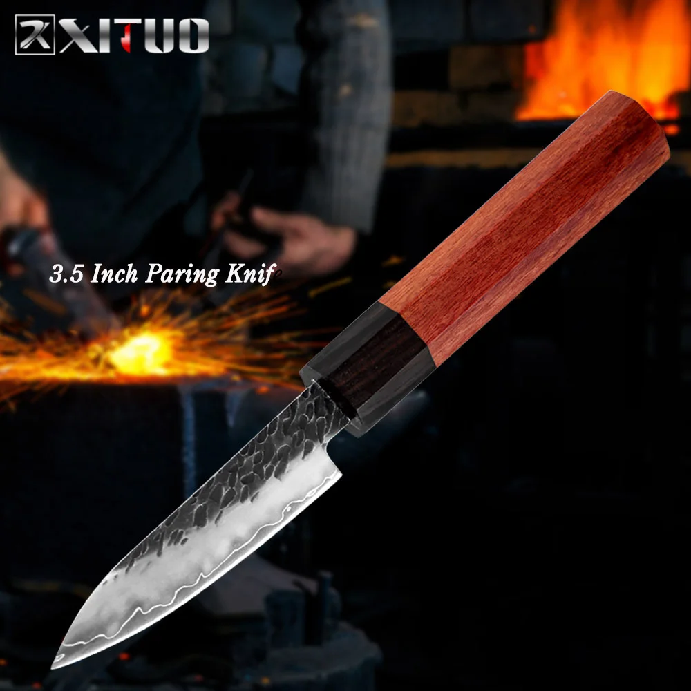 Paring Knife XITUO три-слой композита Сталь шеф-повара Ножи ручной ковки китайский нож Острый кухонный топорик Santoku кирицукэ утилита Пособия по кулинарии инструменты - Цвет: Paring Knife
