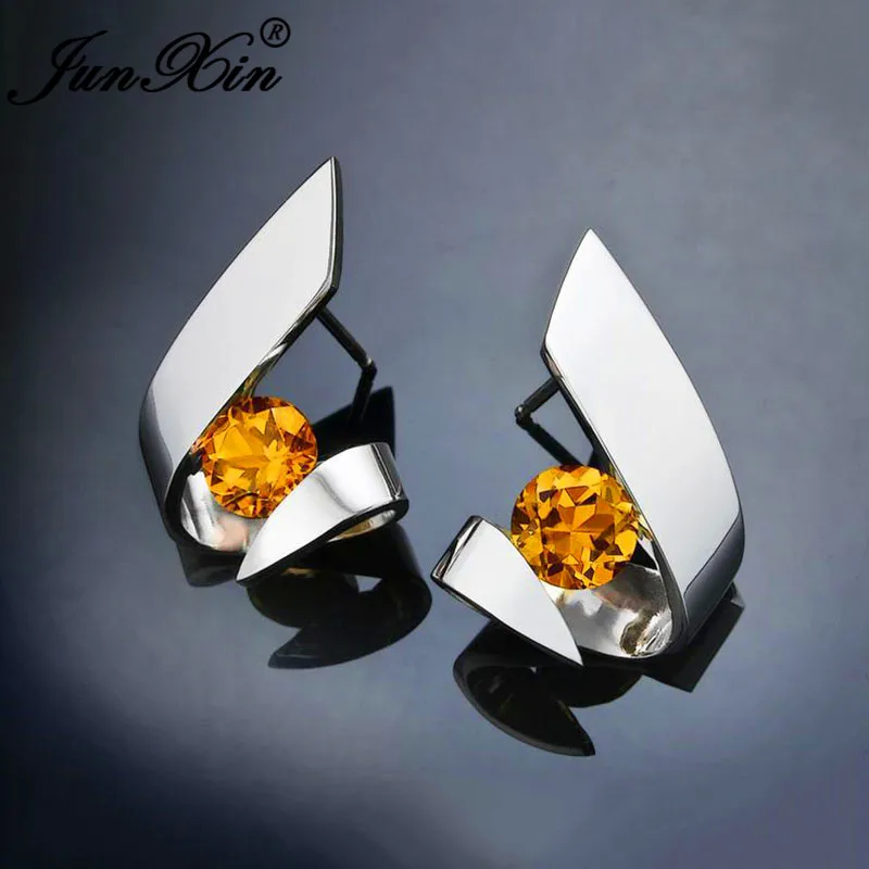 Yellow Earrings Irregular Purple Blue White Yellow Crystal Geometric Stud Earrings For Women 925 Silver Color Round Zircon Stone Earring Jewelry - Metal Color: Yellow Earrings