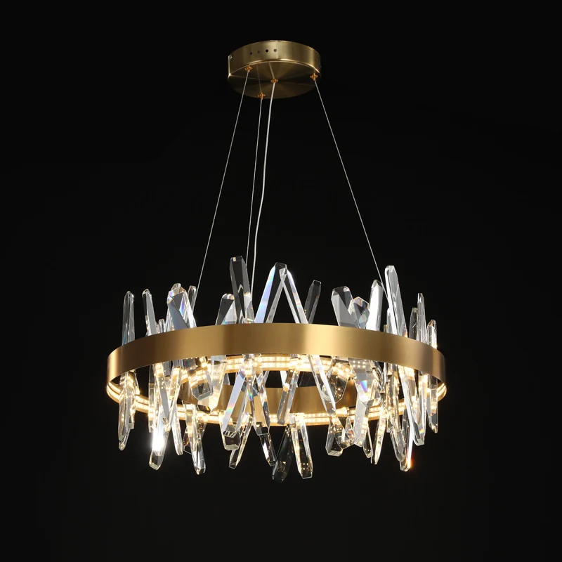 Современная люстра с золотыми кристаллами светильник для столовой круглый
