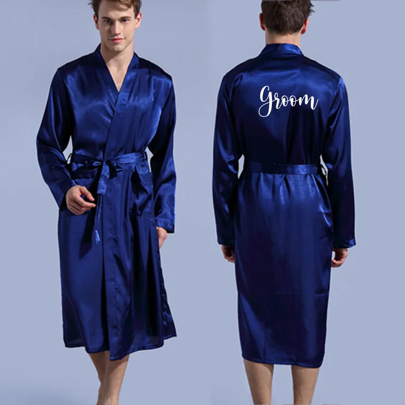 

Groom Robe Emulation Silk Soft Home Bathrobe Nightgown For Men Kimono Customized Name and Date Personalized for Wedding Party