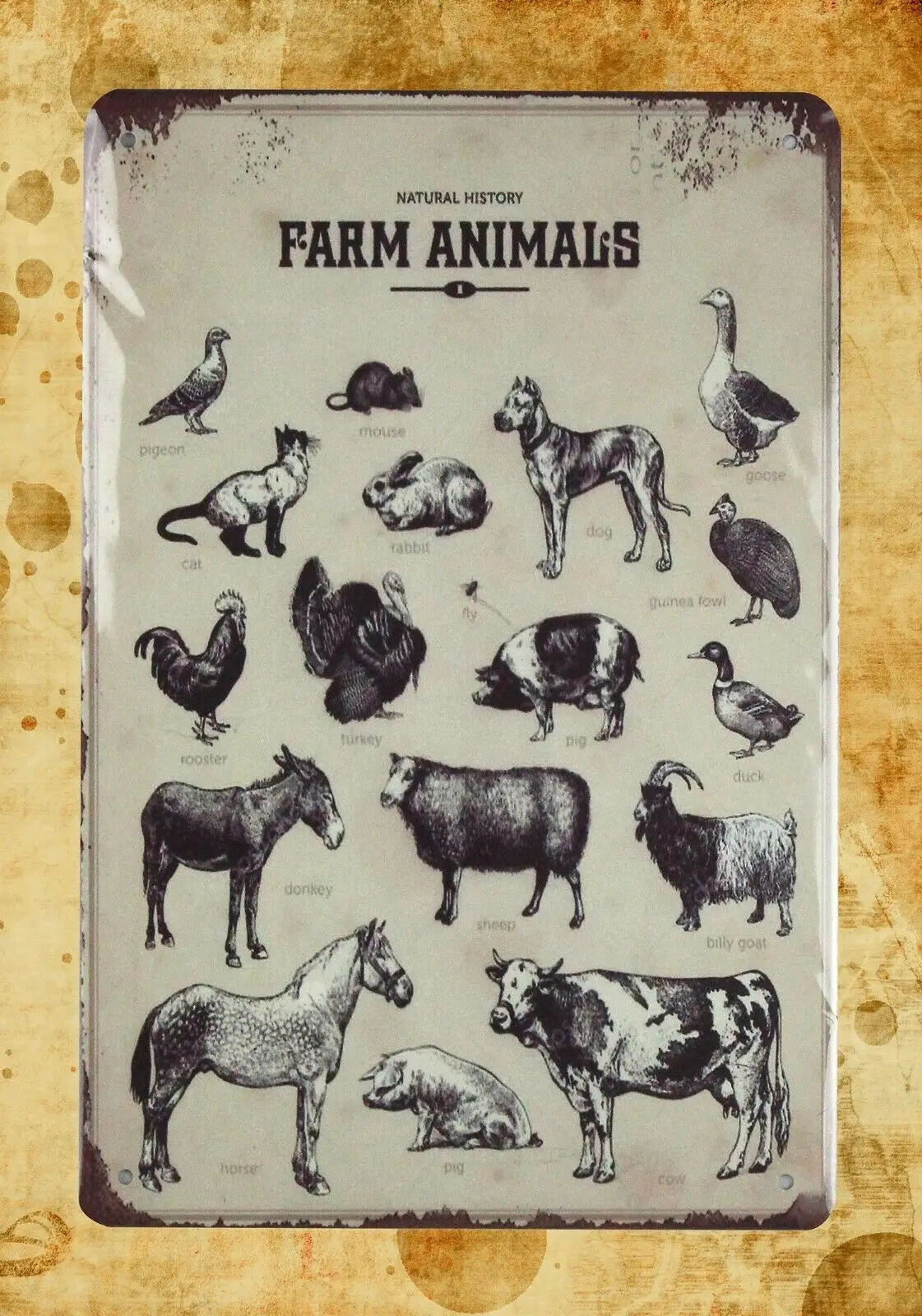 

plaque outdoor wall art Farm animals tin metal sign
