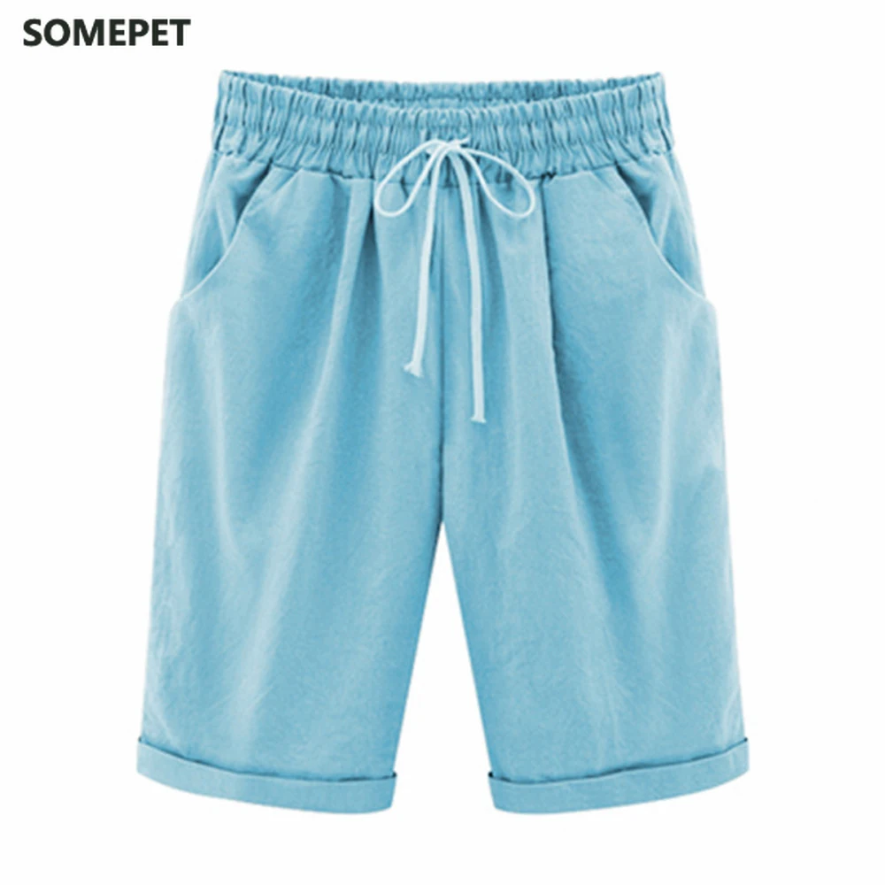 

Oversized Women Summer Cotton linen Shorts Casual Ladies Drawstring Elastic Loose Short Trousers Plus Size S-8XL