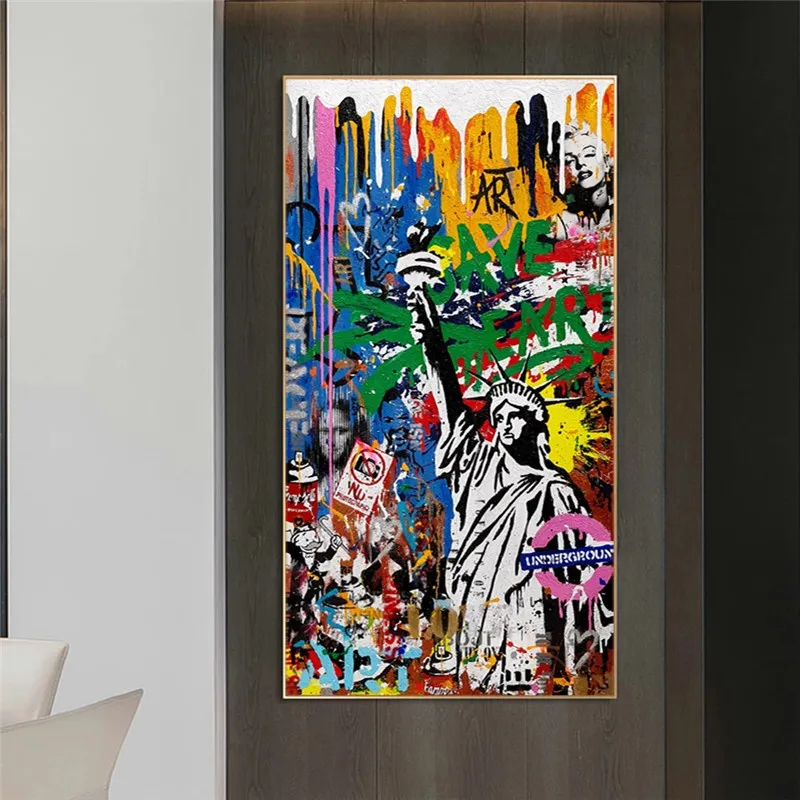 

Abstract Statue Of Liberty Graffiti Canvas Wall Art Painting On Wall Decor Poster And Prints Picture Street Art For Living Room