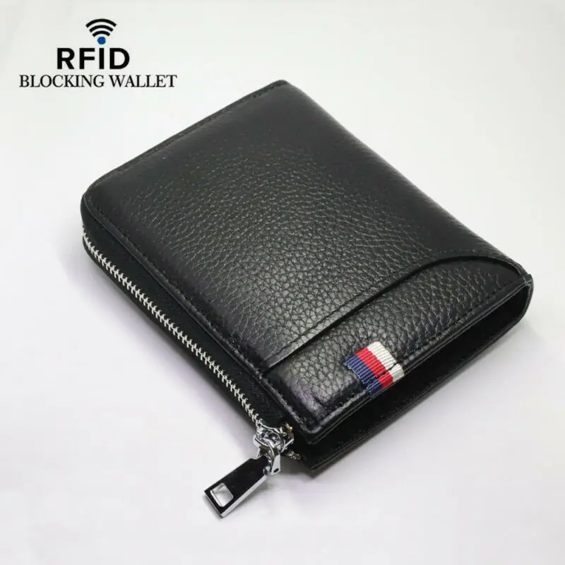 100% Genuine Leather Men's Zipper Wallet Bilfold RFID Blocking ID Card Money Clip Clutch Holder | Багаж и сумки