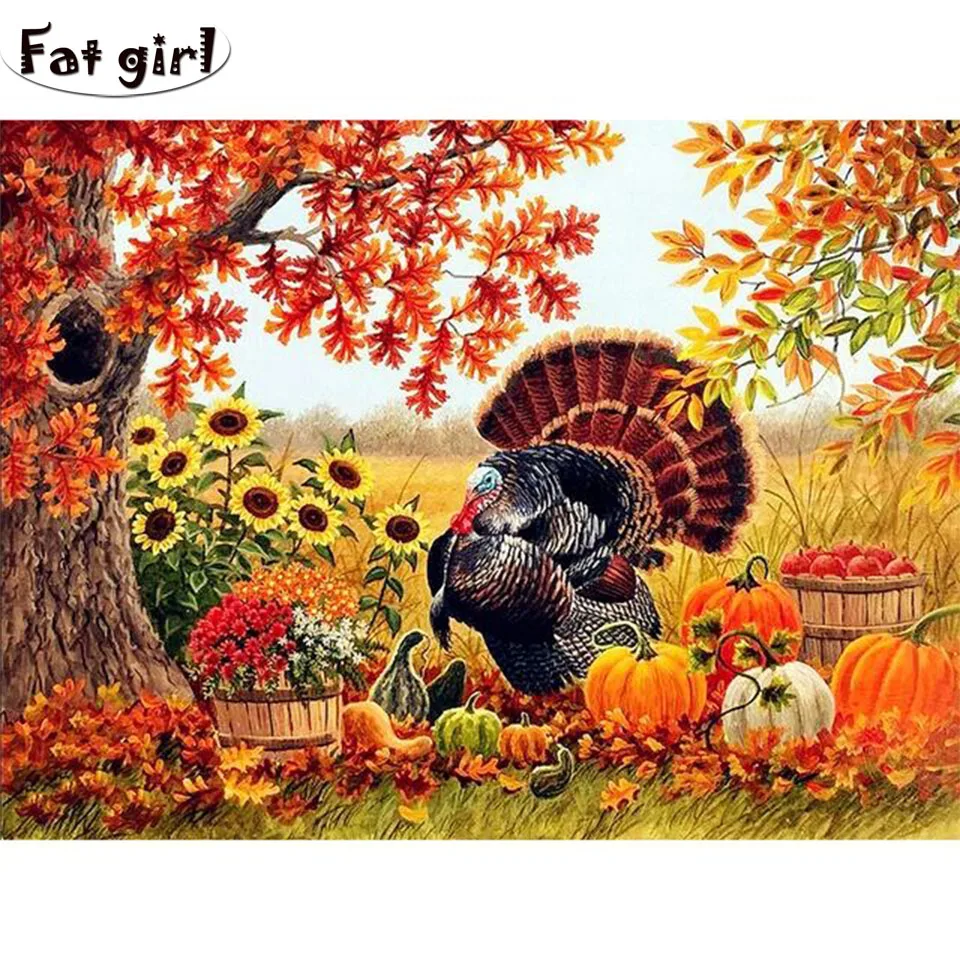 

Autumn scenery 5d Diy Diamond Painting Cross Stitch Diamond Embroidery turkey and pumpkin Crystal Diamond Mosaic Pictures decor