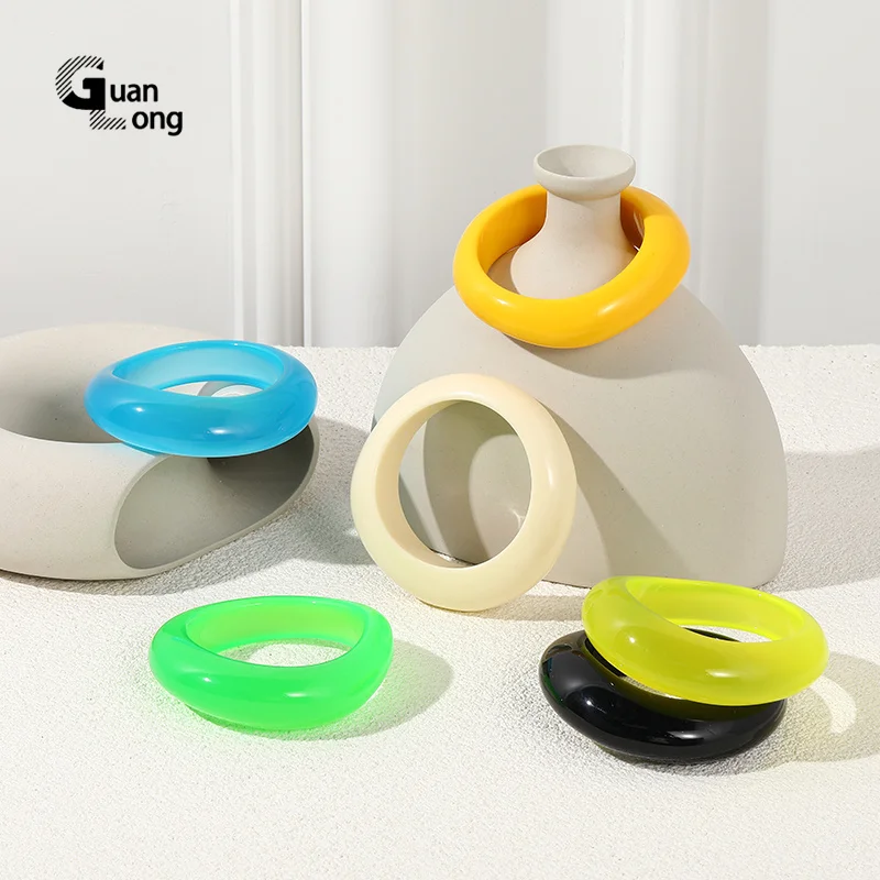 Guanglong винтажный красочный Широкий акриловый браслет из смолы для девочек с