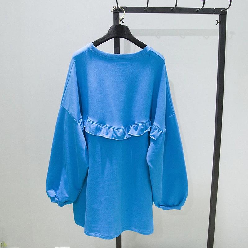 

2021 Spring Autumn New Batwing Sleeve Sweatshirt Women's Mid-Length Loose Top Ins Idle Style Round Neck Solid Hoodie