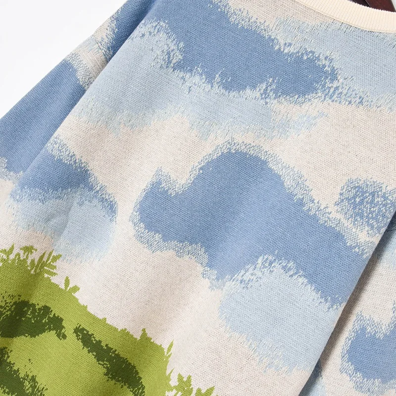 Женский свитер оверсайз с вышивкой длинный вязаный контрастных цветов