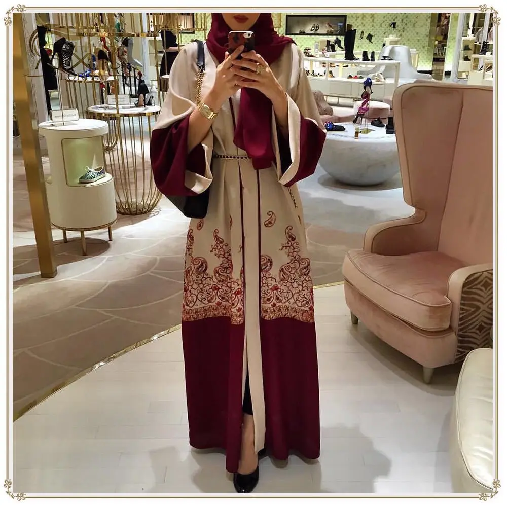 Модные мусульманские платья с принтом Abaya, кардиган, кимоно, длинный халат, туника, Jubah, Ближний Восток, Рамадан, арабо-мусульманская одежда
