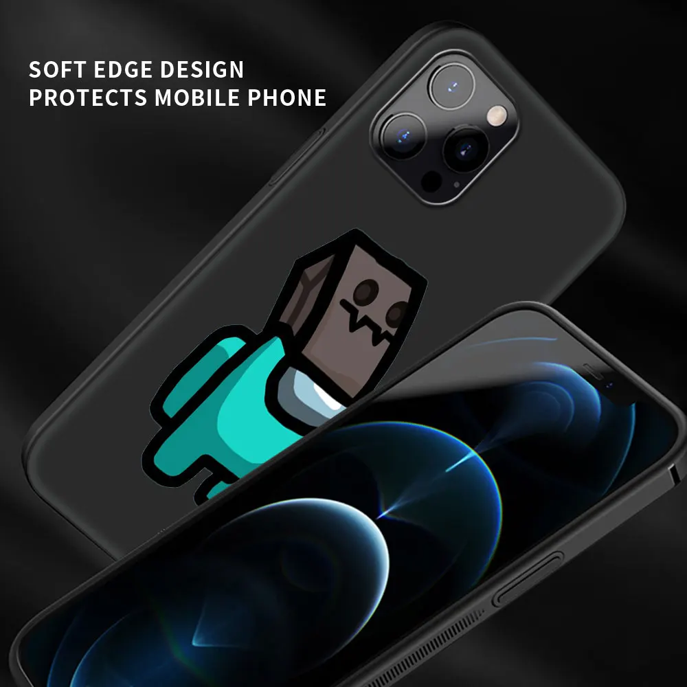 

Phone Case for iPhone 11 Pro Cover For iphone 12 Pro Max 7 8 Plus XR SE 2020 X XS Funda Black Shell Lovely Among Us Games