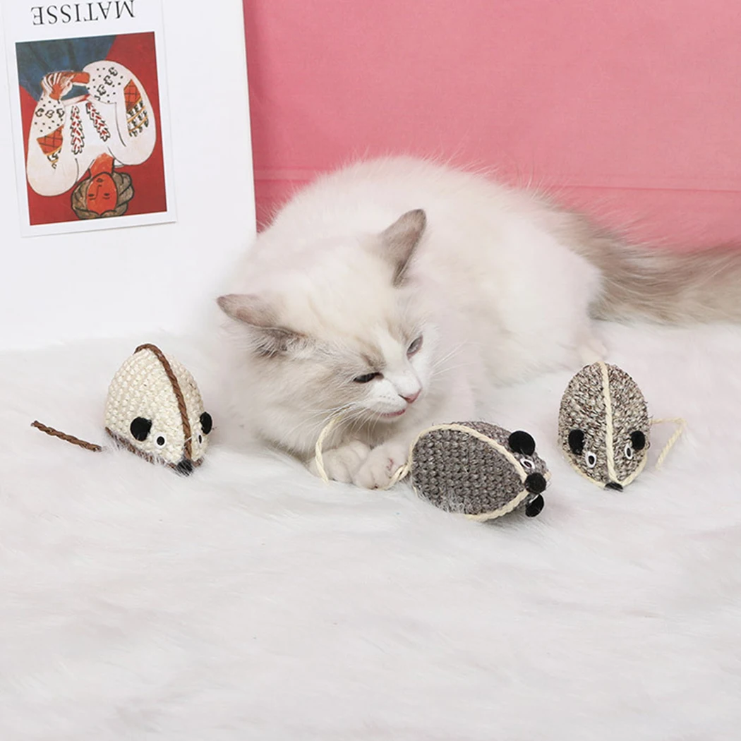 3 шт. игрушки в виде мышей мышь сизаль интерактивные черный и белый для домашних