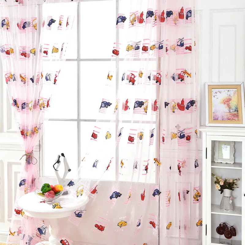 Прозрачные Занавески с мультяшным принтом автомобиля для гостиной детской