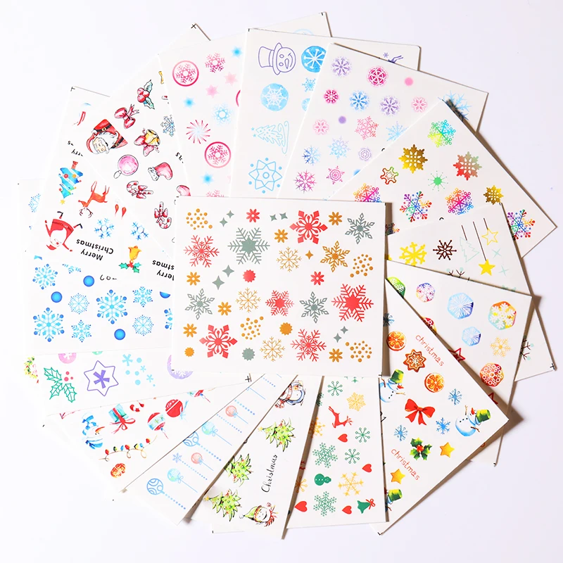 16 Sheets Nail Water Decals Christmas Flower Leaves Mixed Pattern Colorful Transfer Stickers Art DIY Design | Красота и здоровье