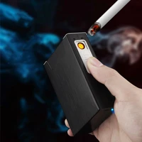 2 in 1 metal cigarette case box lighter for smoking flameless aluminum alloy usb rechargeable lighter windproof lighter