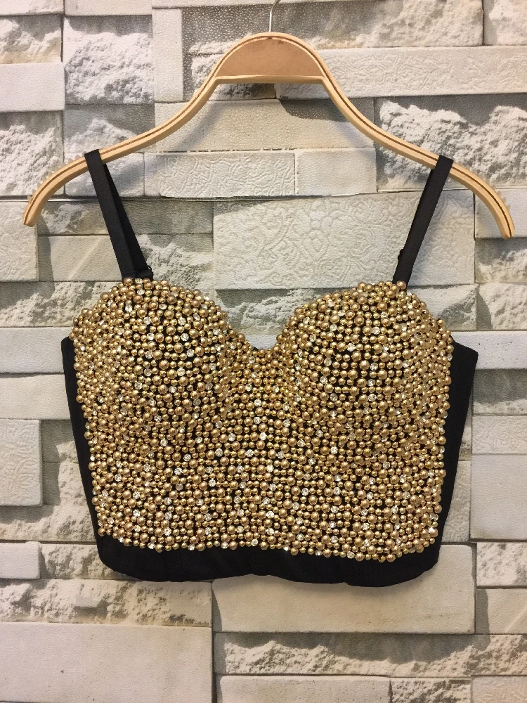 Бюстгальтер без косточек с жемчужинами и бриллиантами для танцев Блестящий